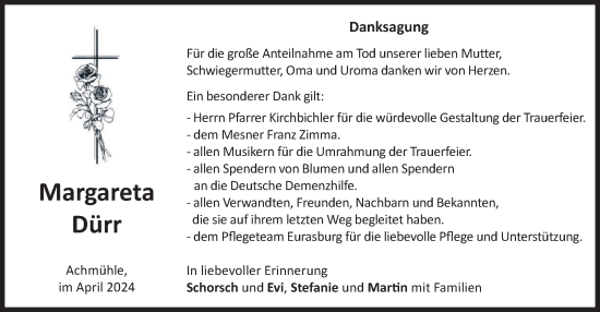 Traueranzeige von Margareta Dürr von merkurtz