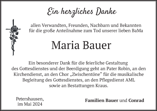 Traueranzeige von Maria Bauer von merkurtz
