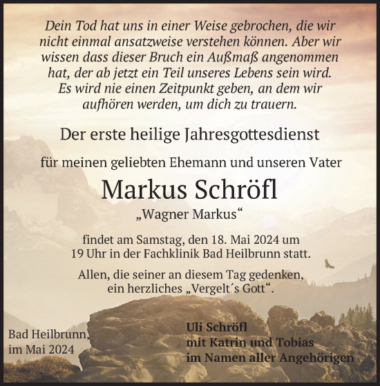Traueranzeige von Markus Schröfl von merkurtz