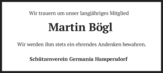 Traueranzeige von Martin Bögl von merkurtz
