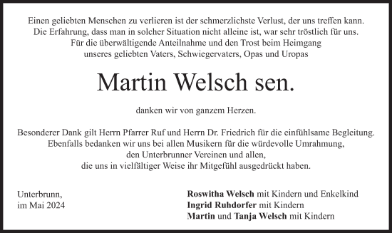Traueranzeige von Martin Welsch von merkurtz