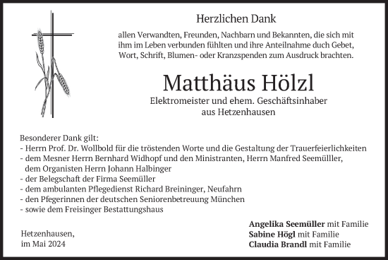 Traueranzeige von Matthäus Hölzl von merkurtz