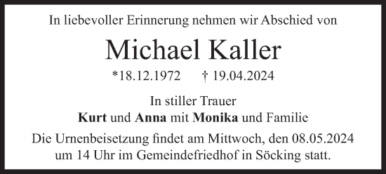 Traueranzeige von Michael Kaller von merkurtz