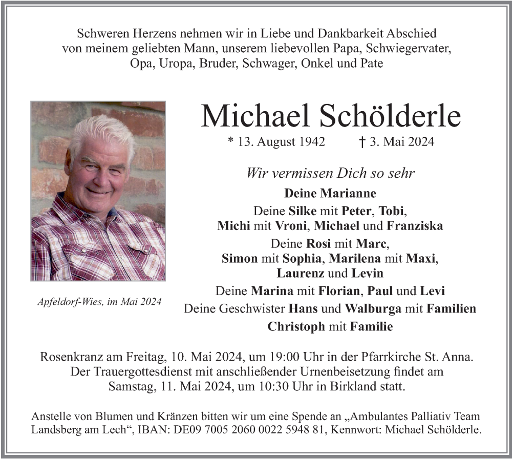  Traueranzeige für Michael Schölderle vom 07.05.2024 aus merkurtz