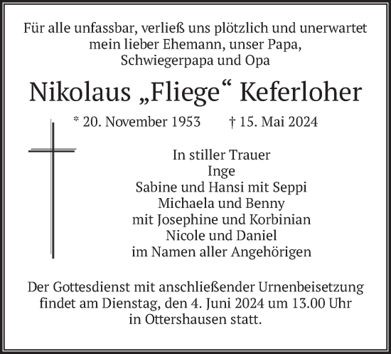 Traueranzeige von Nikolaus Keferloher von merkurtz