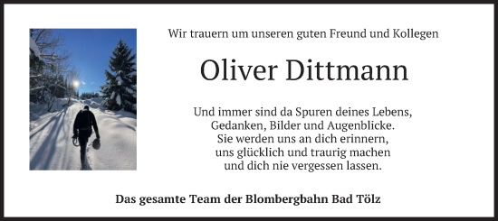 Traueranzeige von Oliver Dittmann von merkurtz