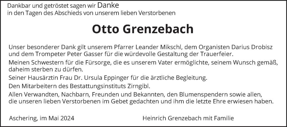  Traueranzeige für Otto Grenzebach vom 25.05.2024 aus merkurtz