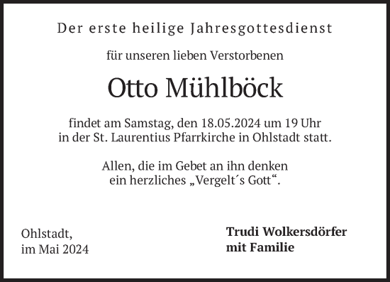 Traueranzeige von Otto Mühlböck von merkurtz