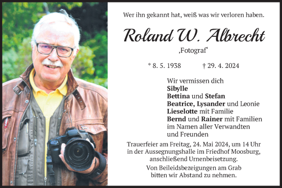 Traueranzeige von Roland Albrecht von merkurtz