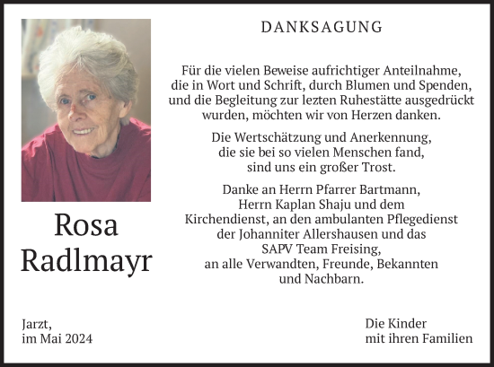 Traueranzeige von Rosa Radlmayr von merkurtz