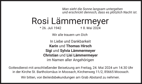 Traueranzeige von Rosi Lämmermeyer von merkurtz