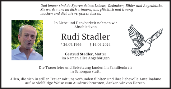 Traueranzeige von Rudi Stadler von merkurtz