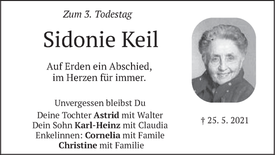 Traueranzeige von Sidonie Keil von merkurtz