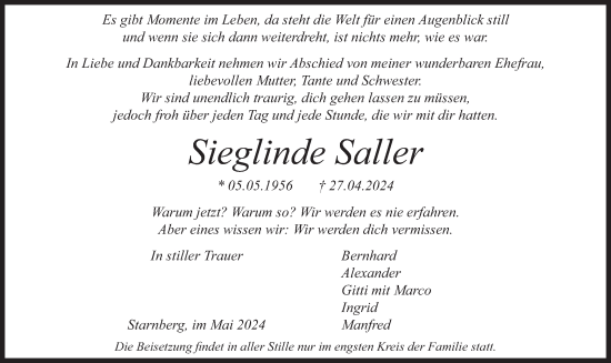 Traueranzeige von Sieglinde Saller von merkurtz