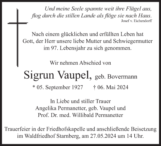 Traueranzeige von Sigrun Vaupel von merkurtz