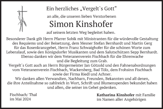 Traueranzeige von Simon Kinshofer von merkurtz