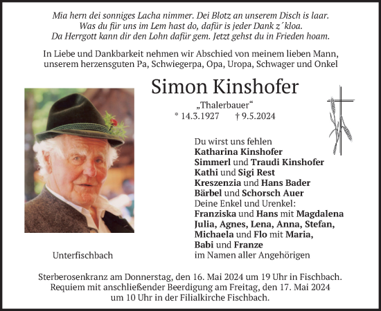 Traueranzeige von Simon Kinshofer von merkurtz
