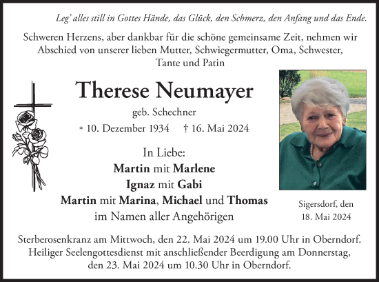 Traueranzeige von Therese Neumayer von merkurtz