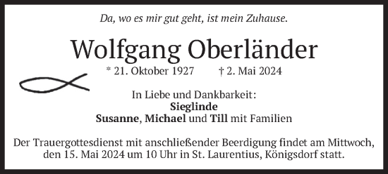 Traueranzeige von Wolfgang Oberländer von merkurtz