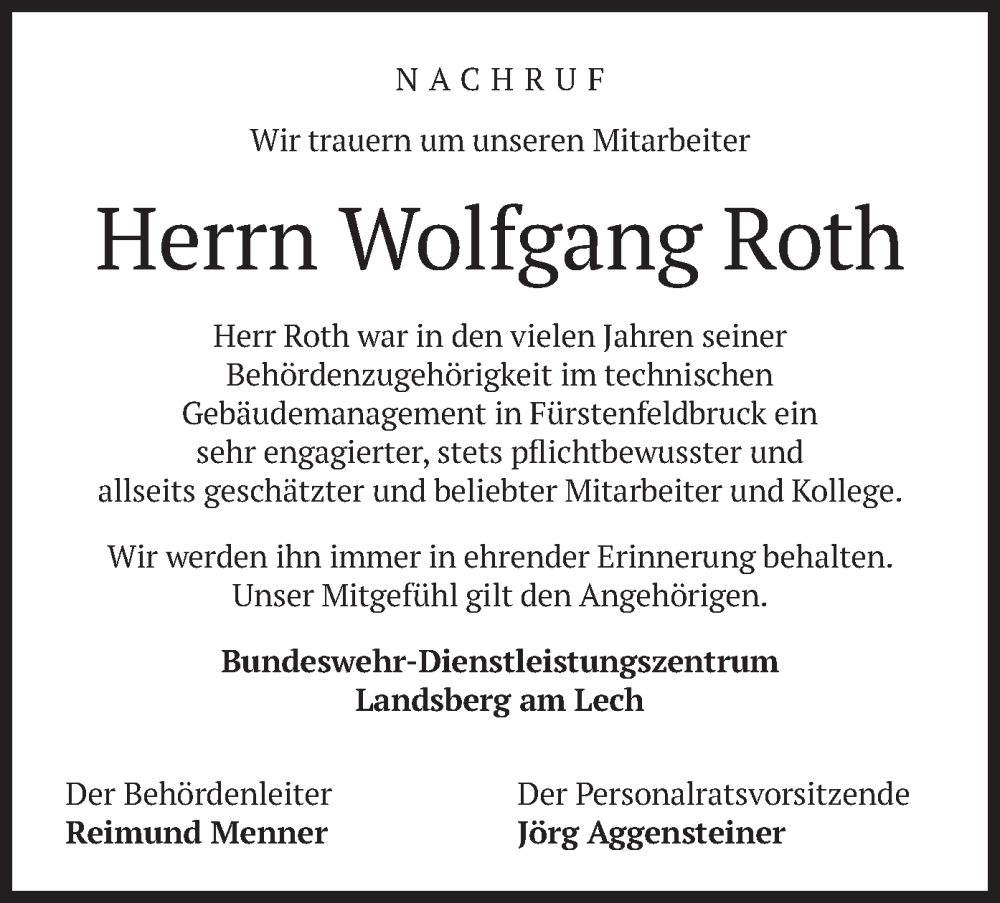  Traueranzeige für Wolfgang Roth vom 11.05.2024 aus merkurtz