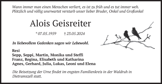 Traueranzeige von Alois Geisreiter von merkurtz