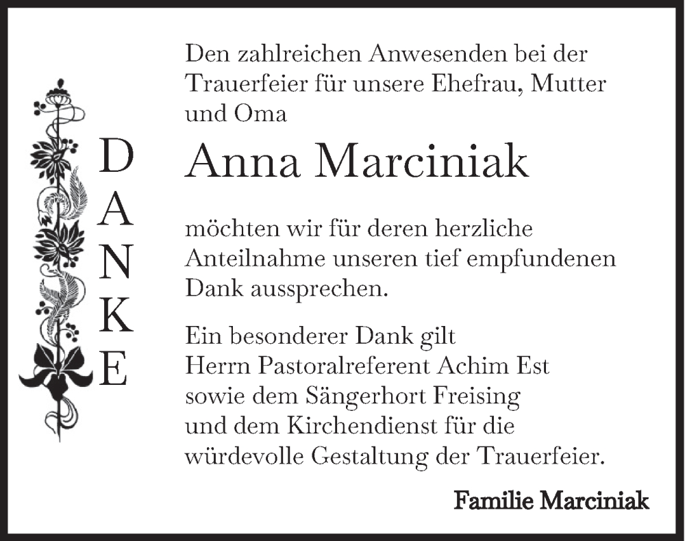  Traueranzeige für Anna Marciniak vom 08.06.2024 aus merkurtz