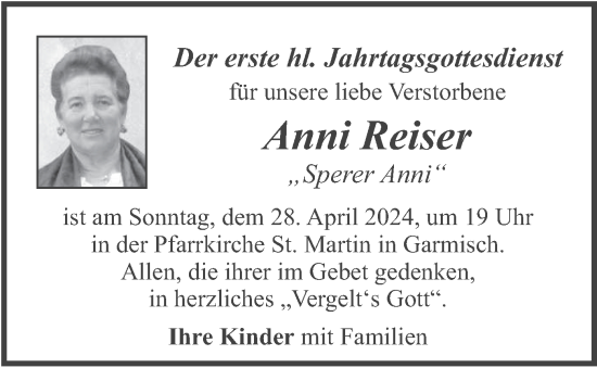 Traueranzeige von Anni Reiser