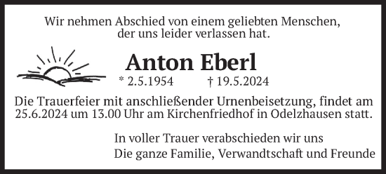 Traueranzeige von Anton Eberl von merkurtz