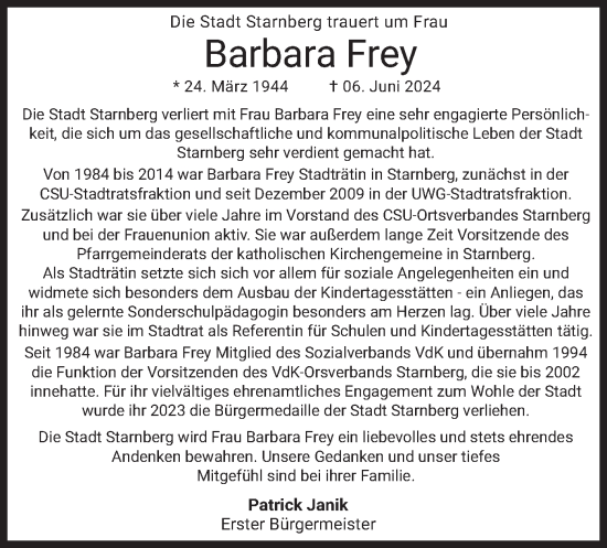 Traueranzeige von Barbara Frey von merkurtz