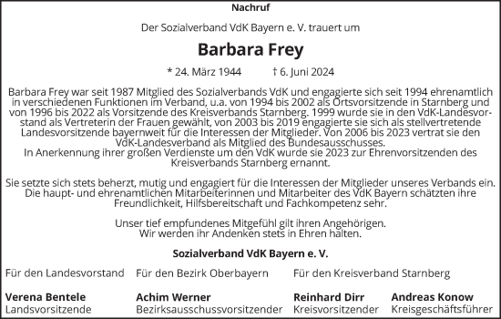 Traueranzeige von Barbara Frey von merkurtz