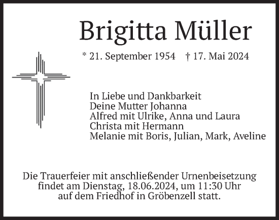 Traueranzeige von Brigitta Müller von merkurtz