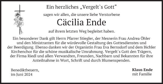 Traueranzeige von Cäcilia Ende von merkurtz