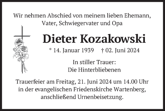 Traueranzeige von Dieter Kozakowski von merkurtz