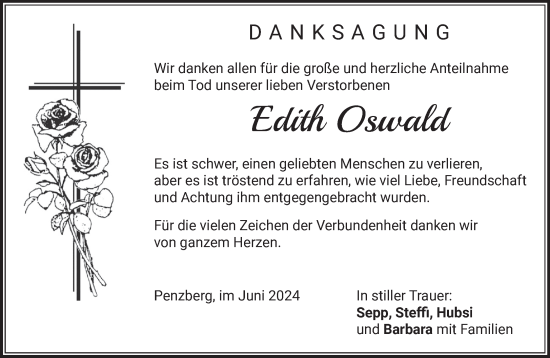 Traueranzeige von Edith Oswald von Das Gelbe Blatt Penzberg