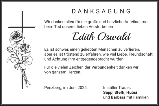 Traueranzeige von Edith Oswald von merkurtz