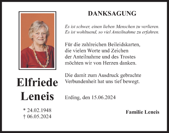 Traueranzeige von Elfriede Leneis von merkurtz