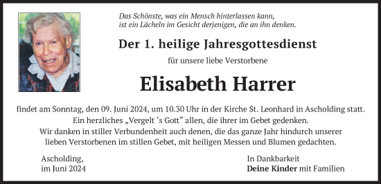 Traueranzeige von Elisabeth Harrer von merkurtz