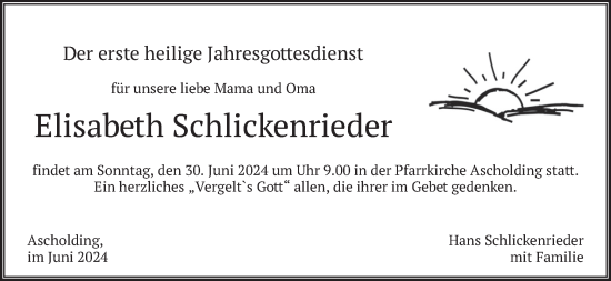Traueranzeige von Elisabeth Schlickenrieder von merkurtz