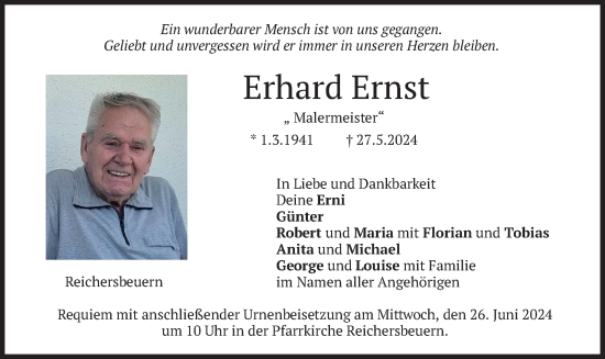 Traueranzeige von Erhard Ernst von merkurtz