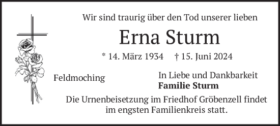 Traueranzeige von Erna Sturm von merkurtz