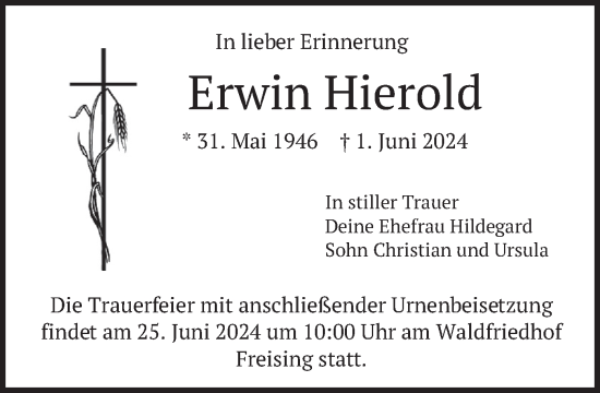 Traueranzeige von Erwin Hierold von merkurtz