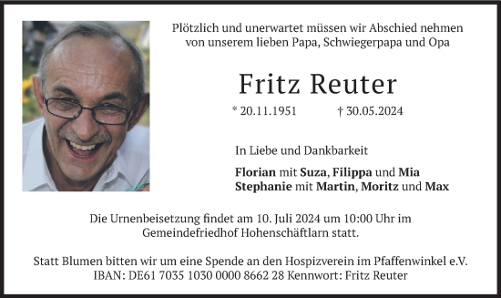 Traueranzeige von Fritz Reuter von merkurtz