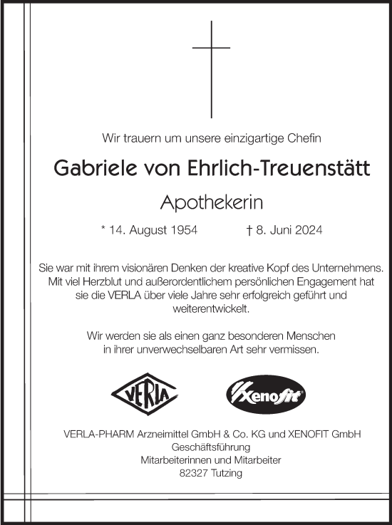 Traueranzeige von Gabriele von Ehrlich-Treuenstätt von merkurtz