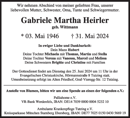 Traueranzeige von Gabriele Martha Heirler von merkurtz