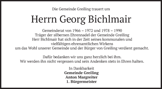Traueranzeige von Georg Bichlmair von merkurtz
