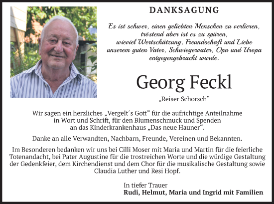 Traueranzeige von Georg Feckl von merkurtz