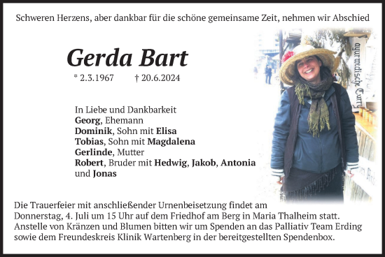 Traueranzeige von Gerda Bart von merkurtz