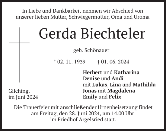 Traueranzeige von Gerda Biechteler von merkurtz