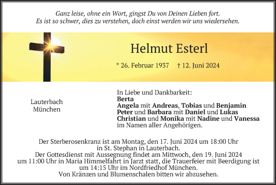 Traueranzeige von Helmut Esterl von merkurtz