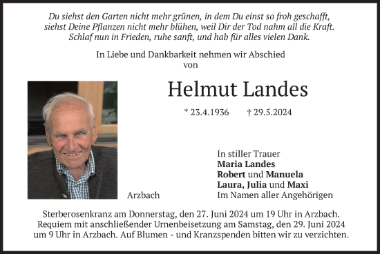 Traueranzeige von Helmut Landes von merkurtz